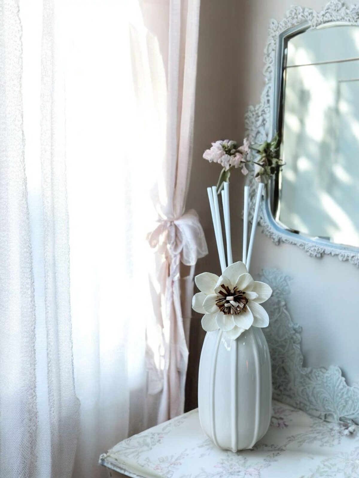 Ekselans EK-297 - Kleine Decoratieve Vaas met Stokken - Wit - Afbeelding 2