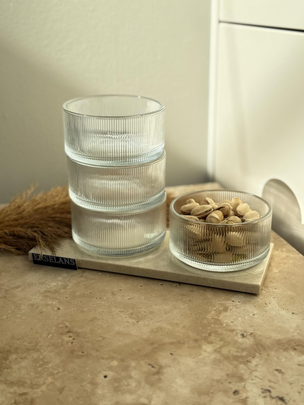 Ekselans - Geribbelde Kleine Schaal - 10 x 5,5 cm - Set van 4 - Glas – Image 1