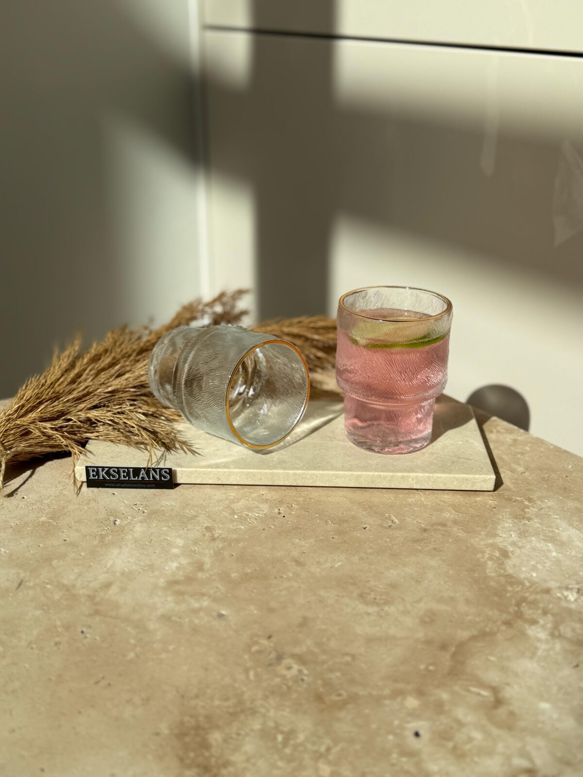 Ekselans - Glacier Drinkglazen met Gouden Rand - Set van 6 - 180 ml - Görsel 3