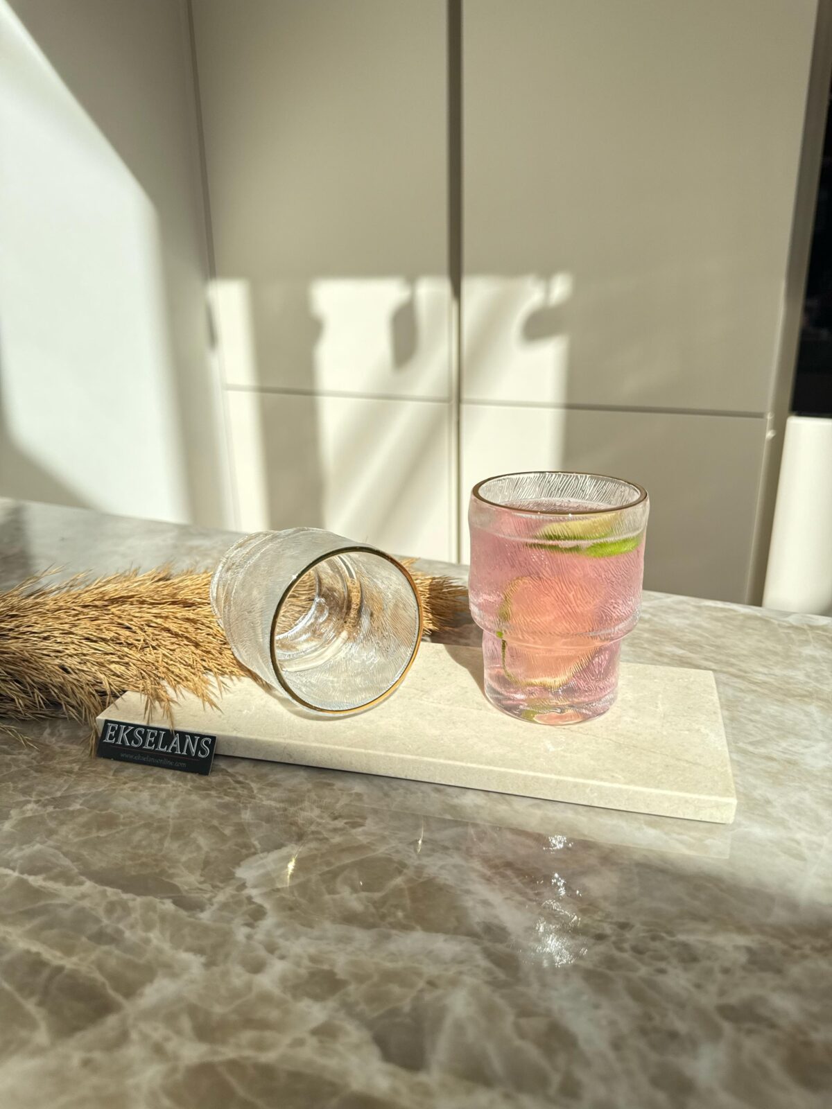 Ekselans - Glacier Drinkglazen met Gouden Rand - Set van 6 - 180 ml - Görsel 2