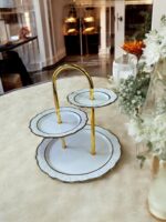 Ekselans EK-544 - 3-Laags Etagere - Porselein - Gouden details - Decoratief - 33 cm