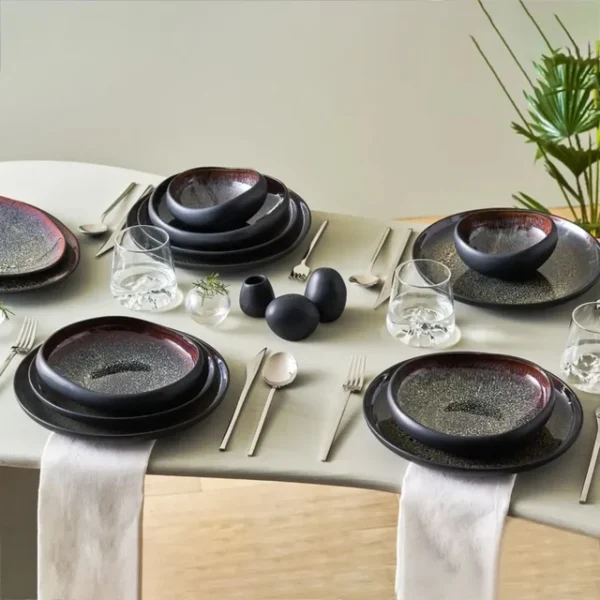 Karaca Red Carpet Collection Streamline - 59 Delige Galactic Reactive Glaze Dinerset - 12-Persoons - Zwart