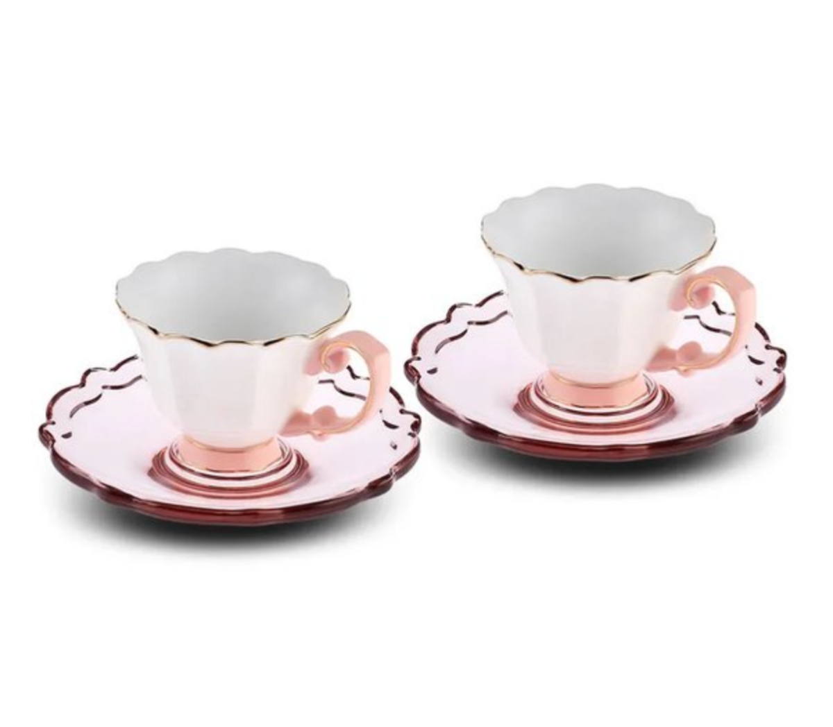 Karaca Samo - Koffiekopjesset – 2 stuks – 90 ml – Met Acryl Schoteltjes – Roze - Görsel 1