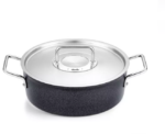 Fissler Adamant - Kookpan Laag met RVS Deksel - 24 cm – Aluminium Pan met Krasbestendige Antiaanbaklaag
