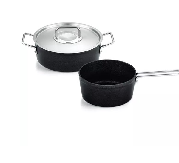 Fissler Adamant - Pannenset met RVS Deksel - 2-delig – Aluminium Pannen met Krasbestendige Antiaanbaklaag