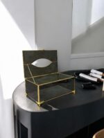 Ekselans EK-365 - Luxe Glazen Sieradendoos – Zwart Glas met Gouden Afwerking – 22 x 14 x 10 cm