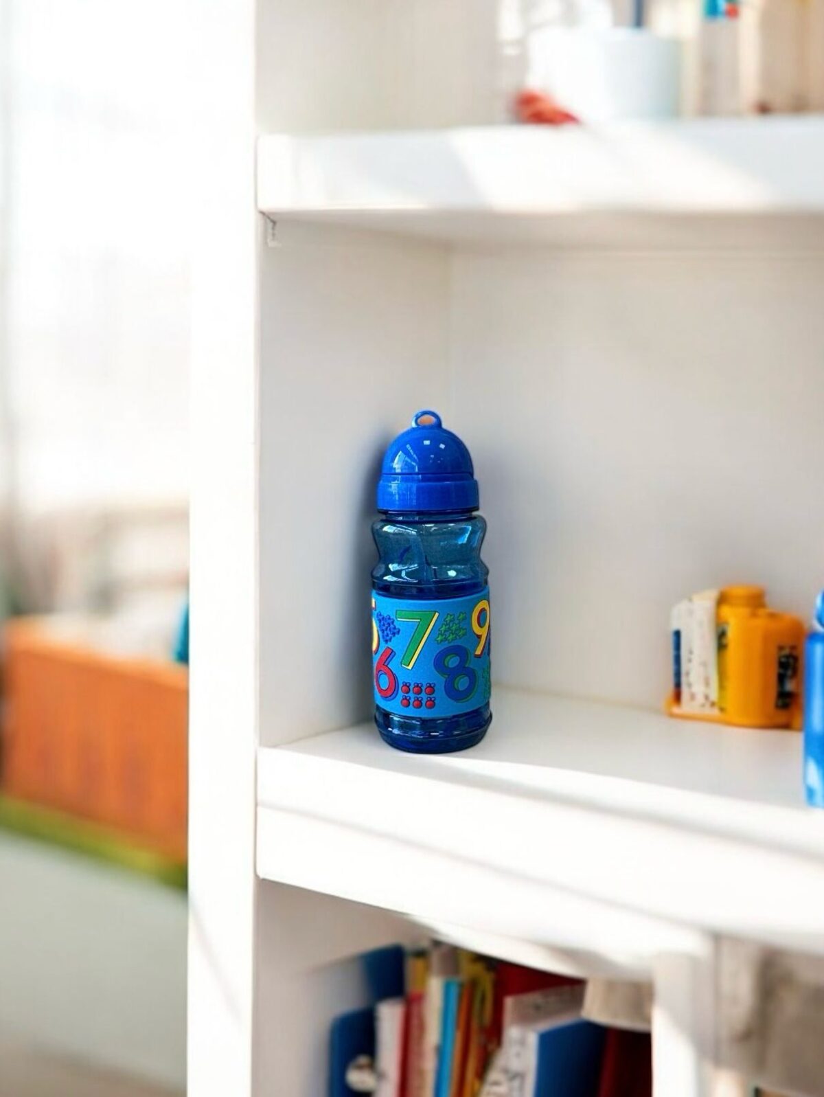 Ekselans EK-327 - Blauwe Kinderdrinkfles met Cijferprint – Met Rietje – 6 x 16 cm - Afbeelding 1