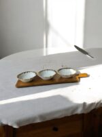 Ekselans EK-541 - Schelpen Design Schaaltjes met Houten Dienblad – 4-Delig - Gouden Design