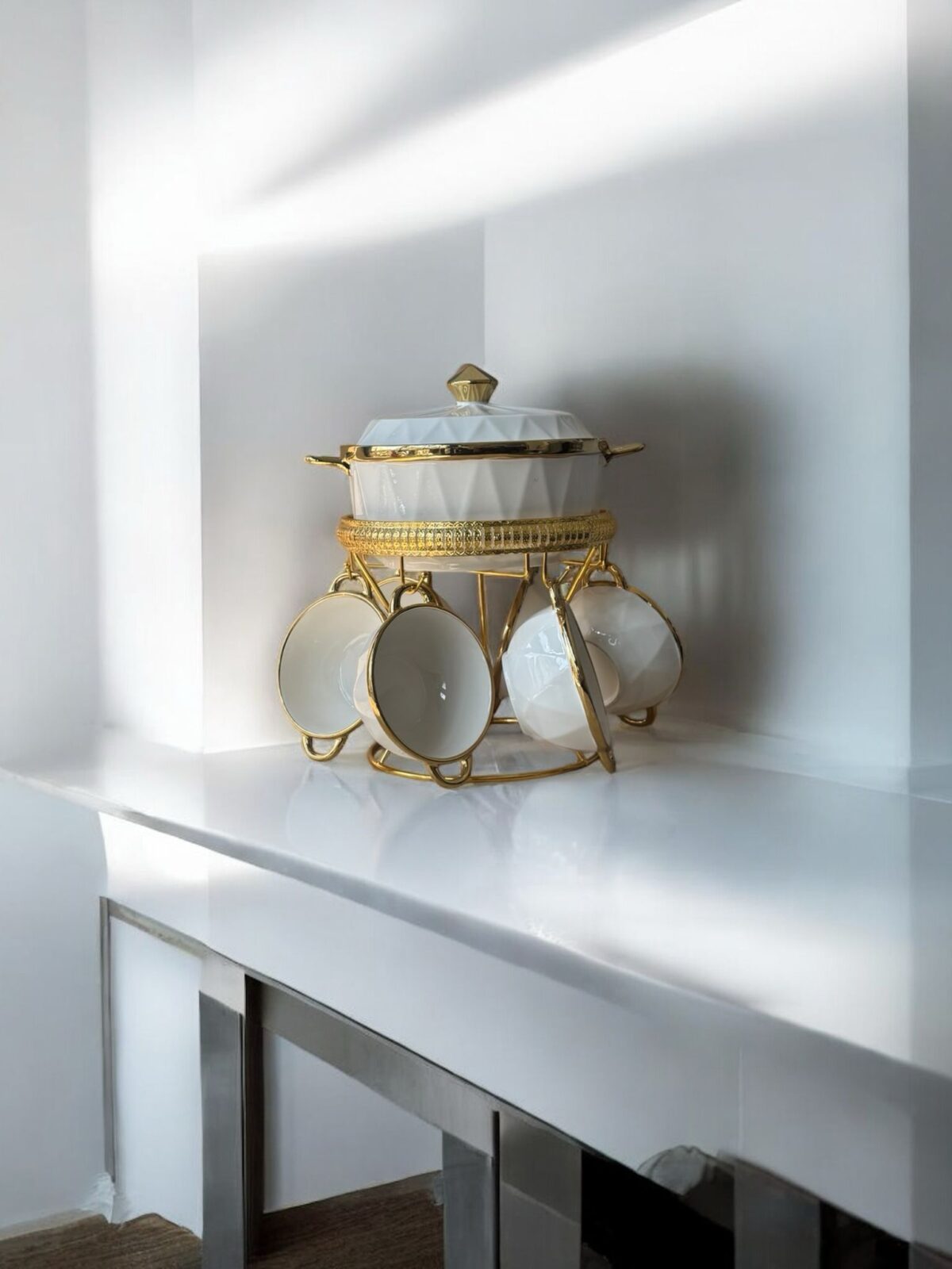 Ekselans EK-559 - Soepterrine met 6 Soepkommen en Gouden Stand – 26 cm - 9-Delig - Afbeelding 1