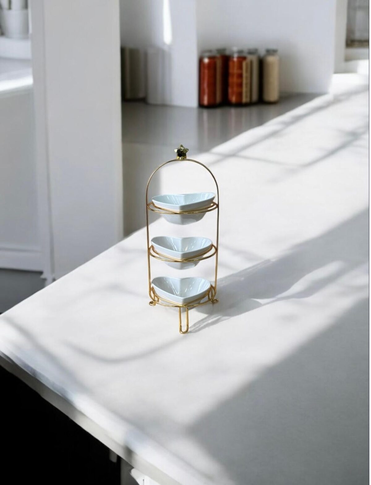 Ekselans EK-542 – 3-laags Schalenset – Hartvormig – Wit met Gouden Standaard – 16 x 38 cm – Ø14 cm - Afbeelding 2