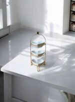 Ekselans EK-542 – 3-laags Schalenset – Hartvormig – Wit met Gouden Standaard – 16 x 38 cm – Ø14 cm