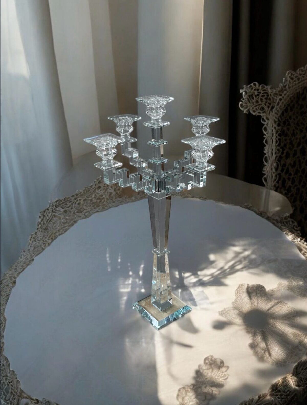 Ekselans EK-269 – Luxe Kandelaar Op Voet – 37 x 60 cm – Decoratief - Glas - Afbeelding 3
