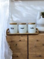Ekselans EK-549 - 4-delige Kruidenpotjes Set – Met Houten Standaard – 13,5 cm Hoog – Ø10,5 cm