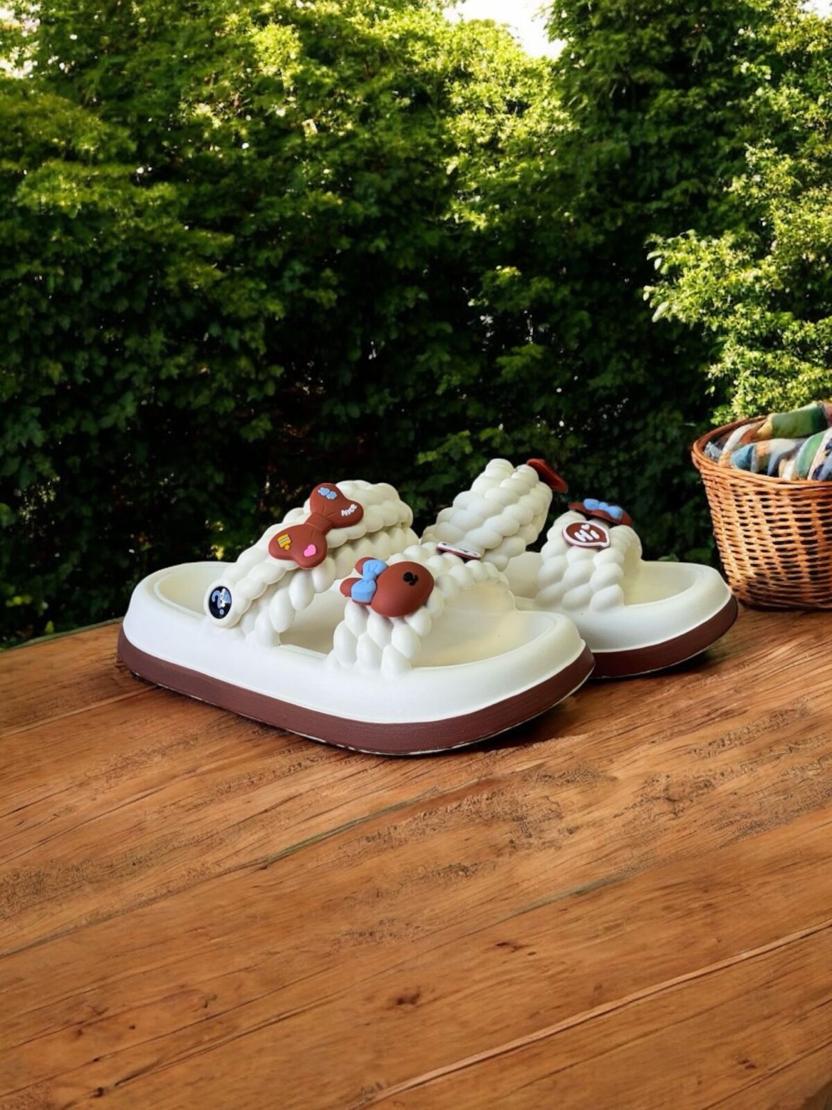 Ekselans EK-172 - Rubberen Slippers met Gevlochten Band en Decoratie – Maat 39/40 – Crème/Wit - Image 1