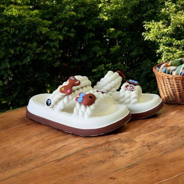Ekselans EK-172 - Rubberen Slippers met Gevlochten Band en Decoratie – Maat 39/40 – Crème/Wit
