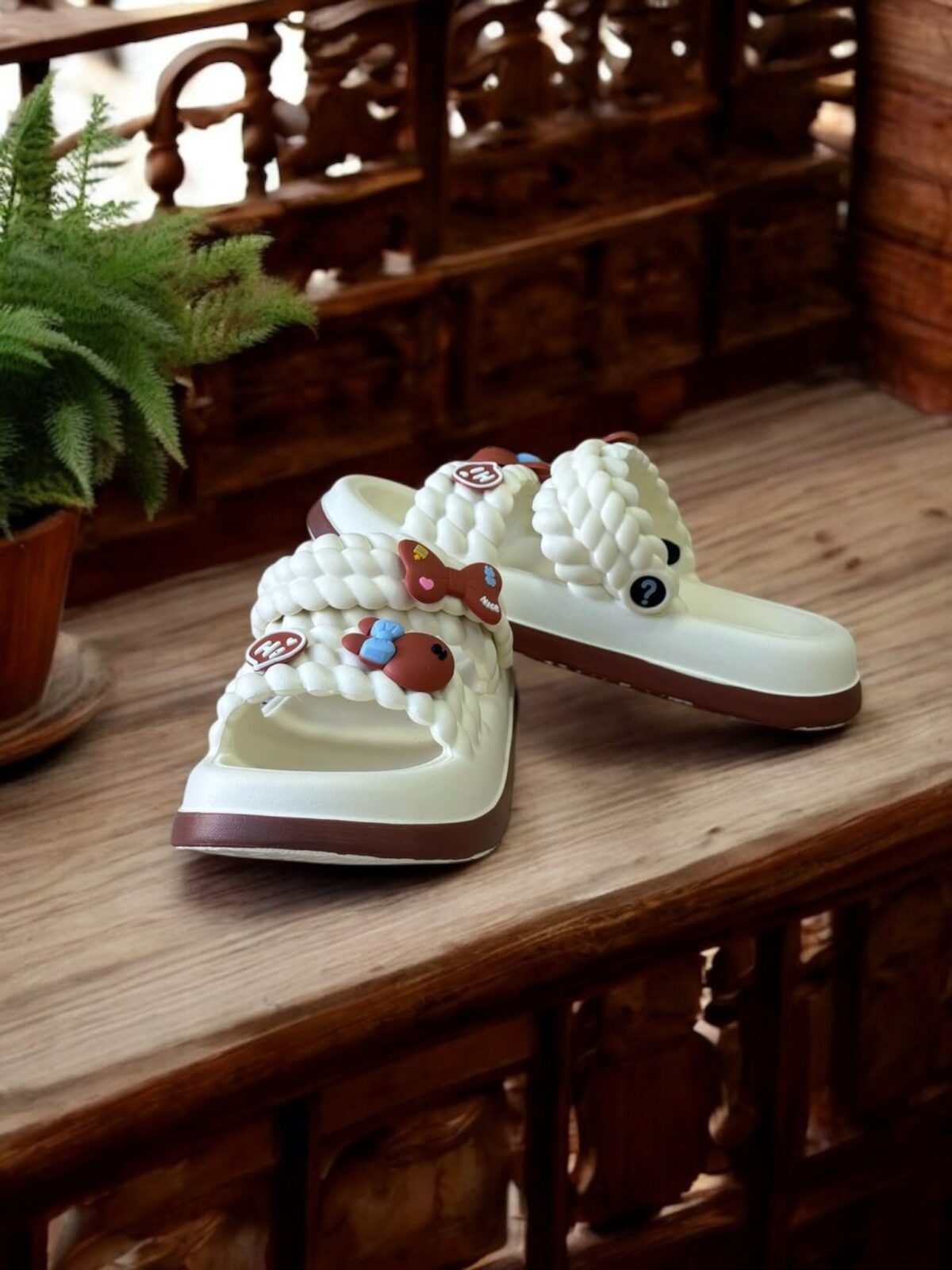 Ekselans EK-172 - Rubberen Slippers met Gevlochten Band en Decoratie – Maat 39/40 – Crème/Wit - Image 2