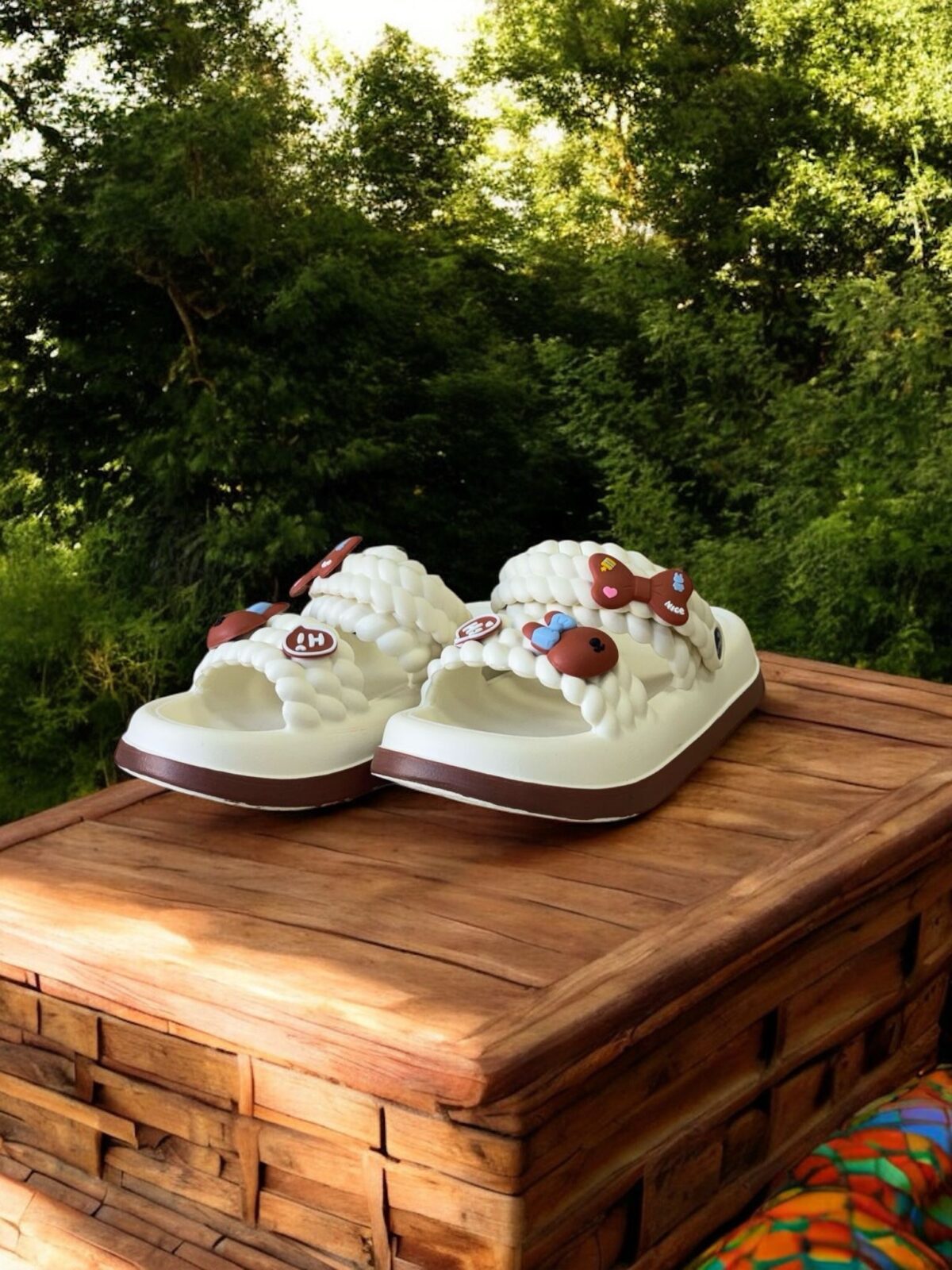 Ekselans EK-172 - Rubberen Slippers met Gevlochten Band en Decoratie – Maat 39/40 – Crème/Wit - Image 3