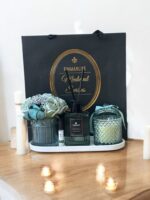 Ekselans EK-562 - Luxe Geurenset met Diffuser, Geurkaars & Sierbloemen – Blauw