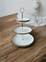 Ekselans EK-532 – Porseleinen Etagère met 3 Lagen – Wit met Goud – Ø25/20/15 cm – Luxe Presentatieschaal - Görsel 2