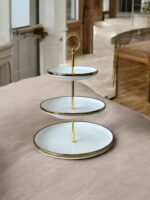 Ekselans EK-532 – Porseleinen Etagère met 3 Lagen – Wit met Goud – Ø25/20/15 cm – Luxe Presentatieschaal