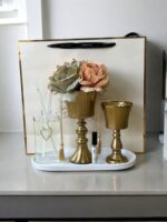 Ekselans EK-564 - Luxe Decoratie Set met Gouden Kandelaars, Geurstokjes & Kunstbloemen - Giftset - Geschenk - Görsel 3