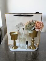 Ekselans EK-564 - Luxe Decoratie Set met Gouden Kandelaars, Geurstokjes & Kunstbloemen - Giftset - Geschenk - Görsel 2