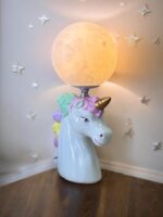 Ekselans EK-399 – Keramieken Unicorn Nachtlamp – Maan – 16 x 29 cm – Wit