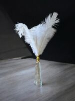 Ekselans EK-277 - Glazen Decoratiestuk met Veren – Rechthoekige Basis & Gouden Details – 40 x 7 cm