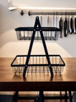 Ekselans EK-382 – Zwarte 2-laags Fruitmand – 30 x 23,5 cm – Metalen Mand voor Fruit & Decoratie