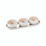 Bricard Porcelain Colmar - 4-delige Schaaltjesset - Wit-Taupe - Porselein