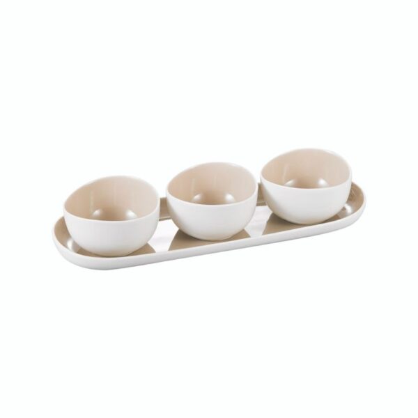 Bricard Porcelain Colmar - 4-delige Schaaltjesset - Wit-Taupe - Porselein