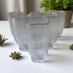 Ekselans - Geribbelde Klavervormige Drinkglazen – Set van 6 – 300 ml – Gouden Rand
