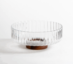 Acacia - Ronde Glazen Schaal met Acaciahouten Poot – Ø26 cm – H11 cm – Stijlvolle Fruitschaal of Decoratieve Kom