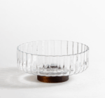 Acacia - Ronde Glazen Schaal met Acaciahouten Poot – Ø20,5 cm – H9 cm – Stijlvolle Fruitschaal of Decoratieve Kom