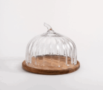 Acacia - Glass Dome - Decoratieve Glazen Taartstolp met Houten Plateau – Ø24 cm – Acaciahout & Glas – Luxe Gebaksstolp met Deksel – Voor Taart, Kaas, High Tea, Cupcakes & Tafeldecoratie – Handgemaakt – Hoogte: 21 cm
