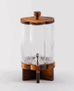 Acacia - Glazen Limonade Dispenser met Kraan met Acaciahout – Geribbeld Glas - H34 cm – Ø18 cm – Met Deksel – Voor Water, Sap, Cocktails – Tapdispenser voor Feest & BBQ