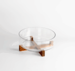 Acacia - Ronde Glazen Schaal met Acaciahouten Houder – Ø28 cm x H12 cm – Luxe Serveerschaal voor Snacks, Salades en Decoratie - Snackkom - 1 Stuk
