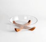 Acacia - Ronde Glazen Schaal met Acaciahouten Houder – Fruitschaal - Ø28 cm x H8,5 cm – Decoratieve Snackkom / Serveerschaal voor Snacks en Decoratie