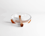 Acacia - Ronde Glazen Fruitschaal met Acaciahouten Houder – Ø21 cm x H7,5 cm – Decoratieve Snackkom / Serveerschaal