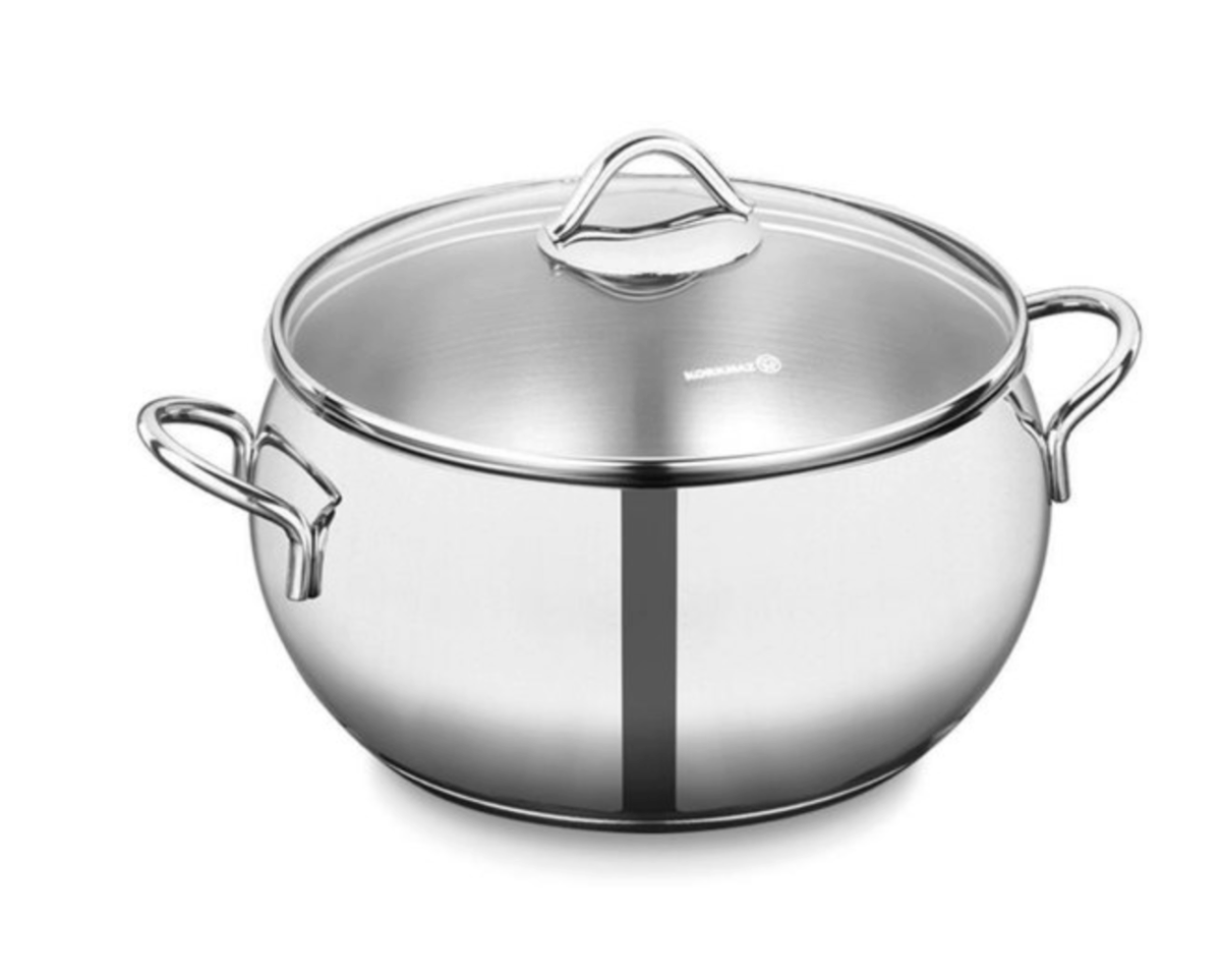 Korkmaz A1072 Tombik - Kookpan – 18x10 cm – 2,5 Liter – RVS – Inductie Geschikt – Solar Base – Met Glazen Deksel – Image 1