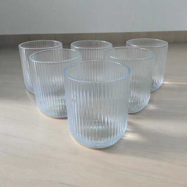 Ekselans - Geribbelde Waterglazen – Set van 6 – 300 ml - Glas - Drinkglazen