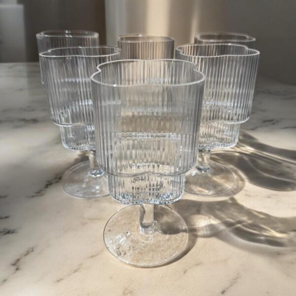Ekselans - Geribbelde Klavervormige Waterglazen - Set van 6 – 300 ml