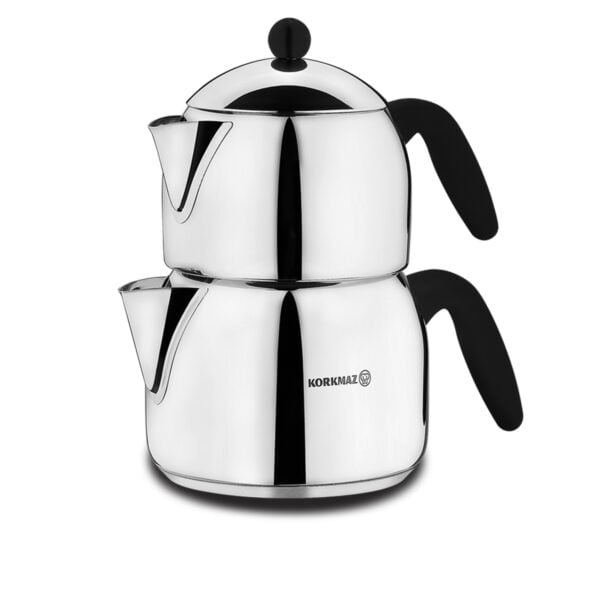 Korkmaz Orbit Mega A039 - RVS Theepot - 1,8 + 3,2L – Inductiegeschikt – Zwarte Bakelieten Handgrepen