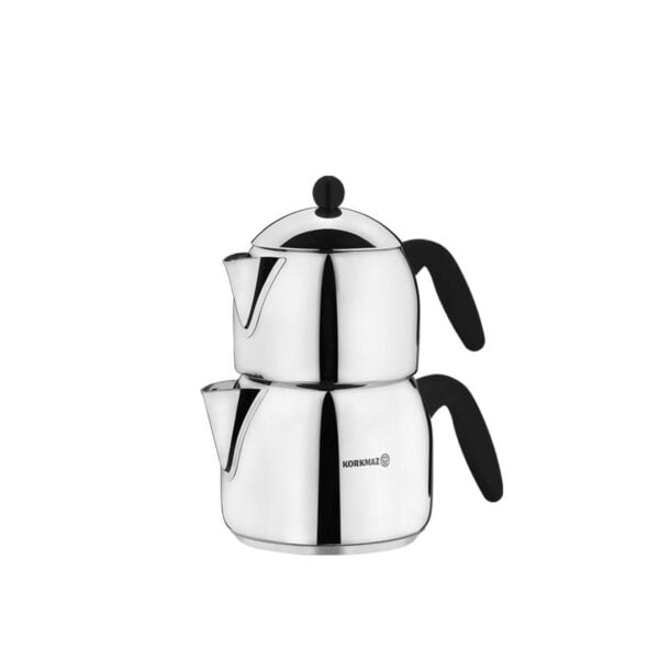 Korkmaz Orbit Maxi A038 - Theepot Set 2L – 18/10 RVS – Inductiebodem – Zwarte Bakelieten Handgrepen