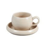 Bricard Bondy - Espresso Kop en Schotel Set – 4-delig – Taupe – Porselein – Ø6,6x9,5x5,2 cm / Ø11,5x2,0 cm