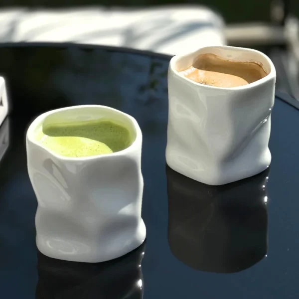 Keramieken Diamond Mok – 290 ml – Glans Wit - Handgemaakt – Set van 2 – Geaffecteerd Design – Hittebestendig