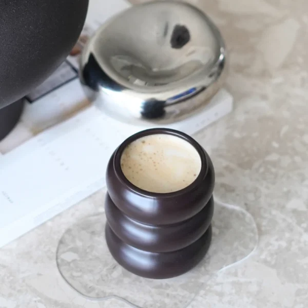 Wave Mocha Mousse - Keramieken Bubble Beker – Set van 2 - 400 ml - Mocha Mousse - Handgemaakt
