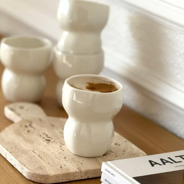Keramieken Organic Mokken – Set van 2 - 400 ml - Glans Wit - Handgemaakt - Hittebestendige Koffie mok